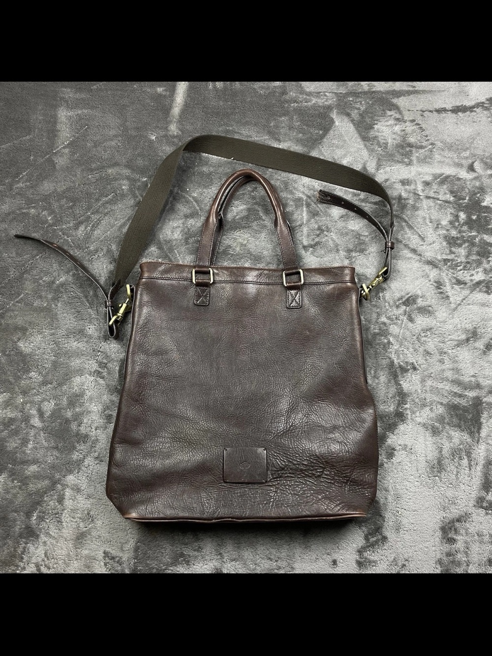 Mulberry Brown Leather Messenger Bag with Olive Strap